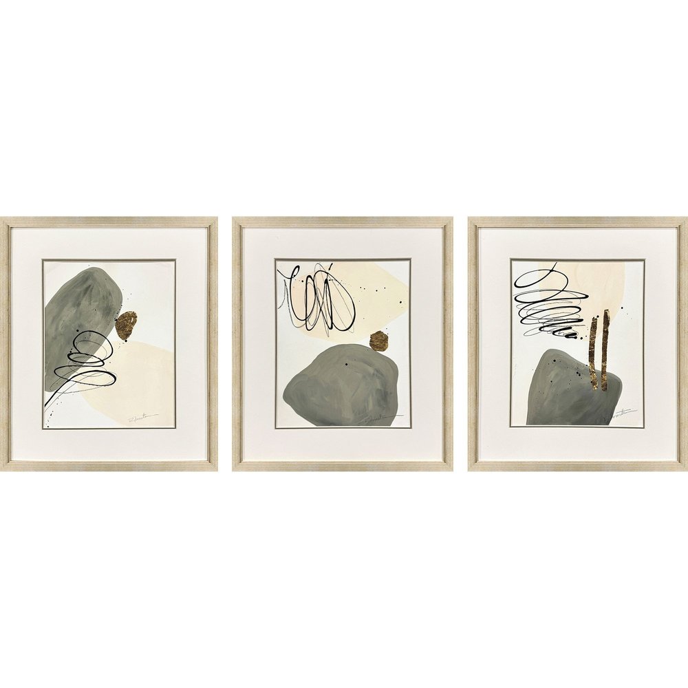 Set Of Three Rock Garden Gold Framed Wall Art HomeRoots