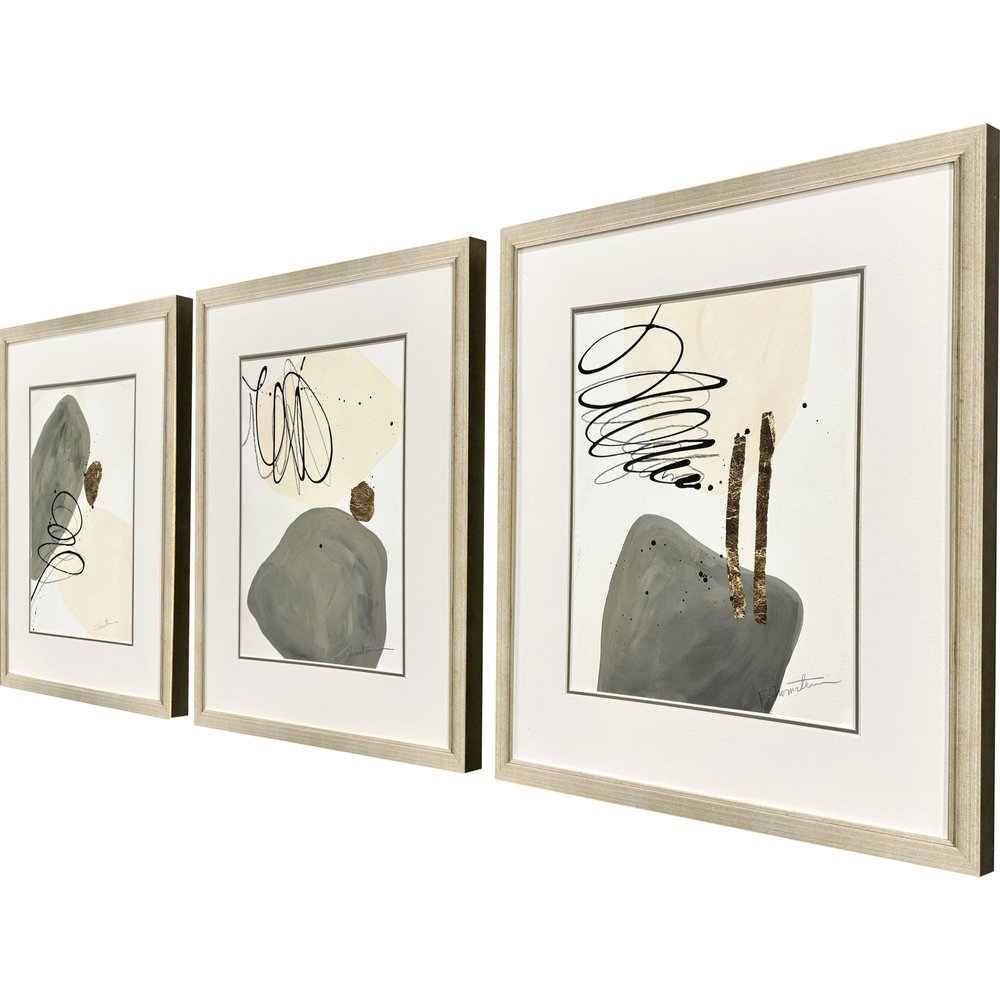 Set Of Three Rock Garden Gold Framed Wall Art HomeRoots