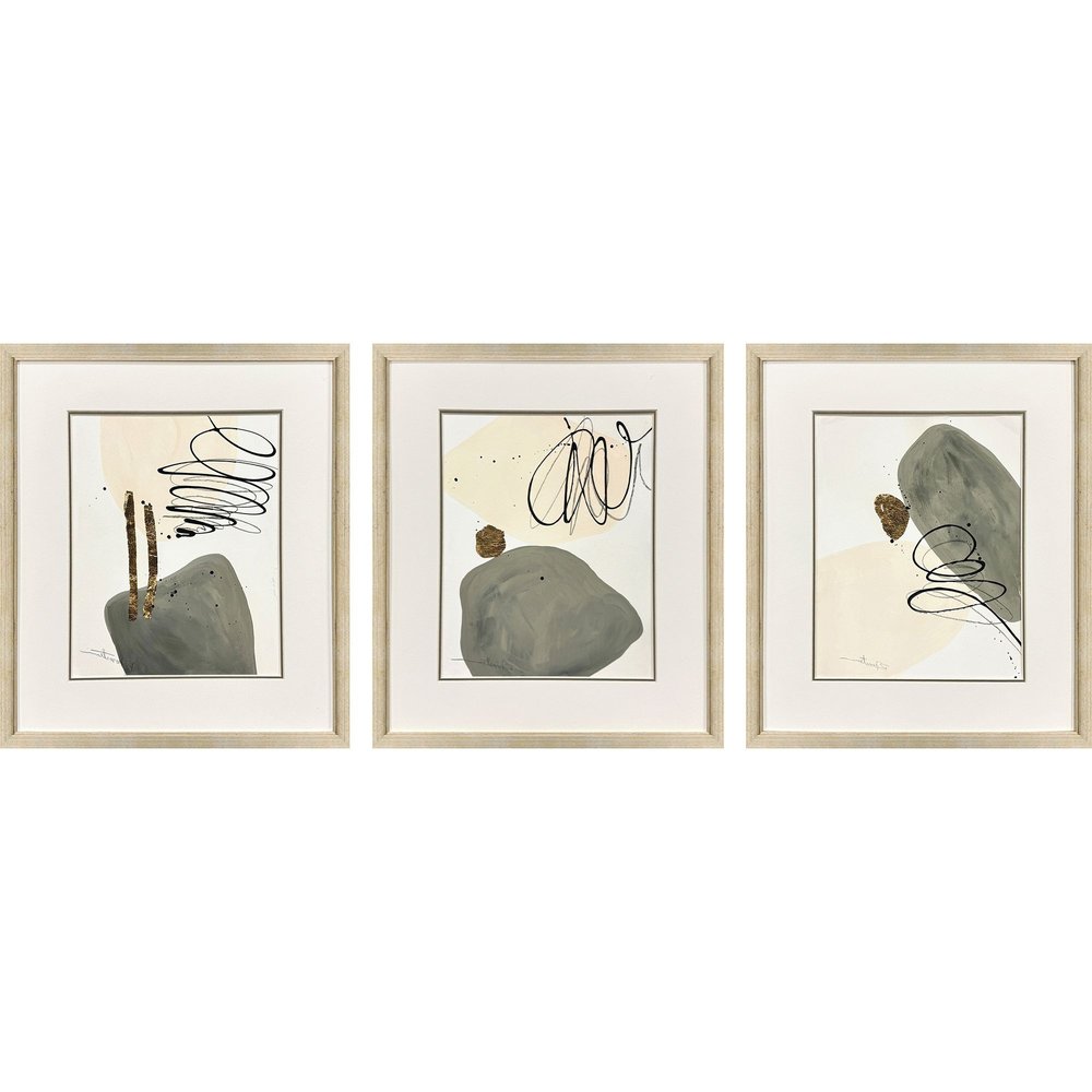 Set Of Three Rock Garden Gold Framed Wall Art HomeRoots