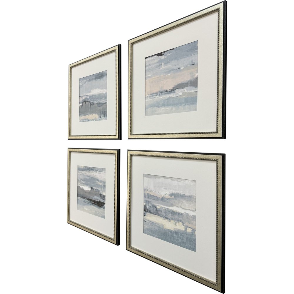 Set Of Four Splendid Blues Silver Framed Wall Art HomeRoots