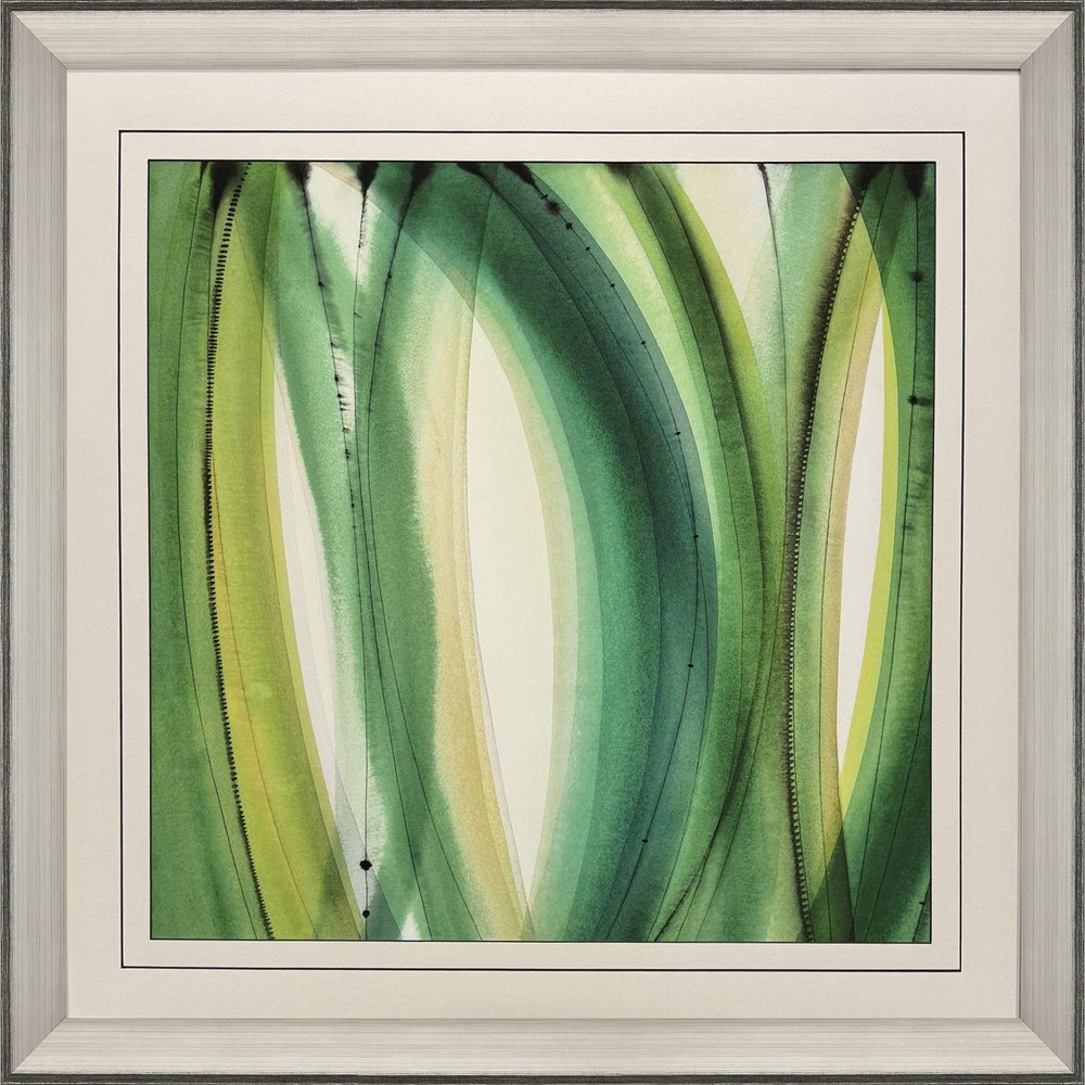 Modern Abstract Green Leaves Silver Framed Wall Art HomeRoots