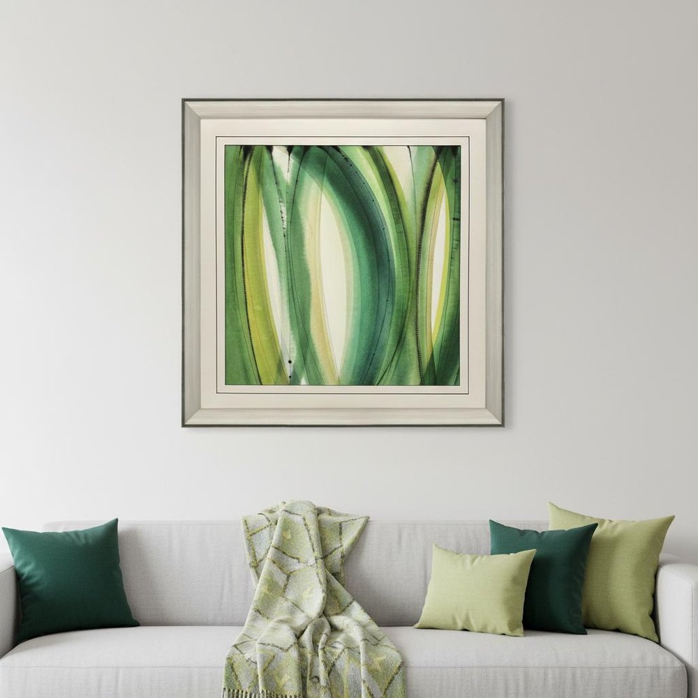 Modern Abstract Green Leaves Silver Framed Wall Art HomeRoots