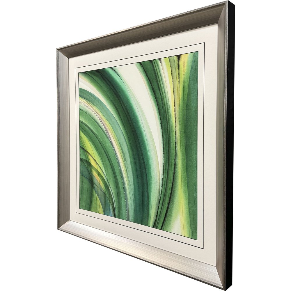Modern Abstract Green Curvy Leaves Silver Framed Wall Art HomeRoots