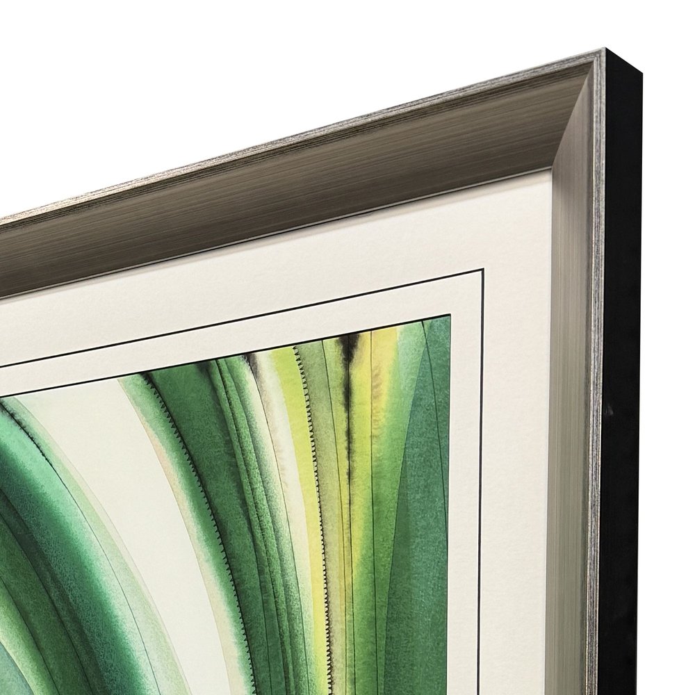 Modern Abstract Green Curvy Leaves Silver Framed Wall Art HomeRoots