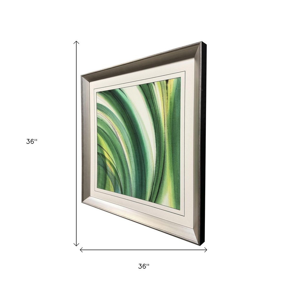 Modern Abstract Green Curvy Leaves Silver Framed Wall Art HomeRoots