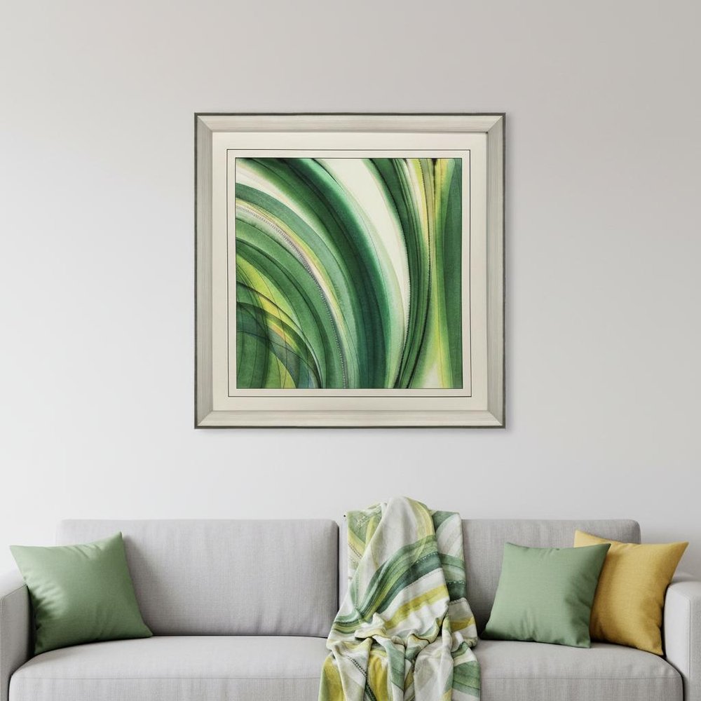 Modern Abstract Green Curvy Leaves Silver Framed Wall Art HomeRoots