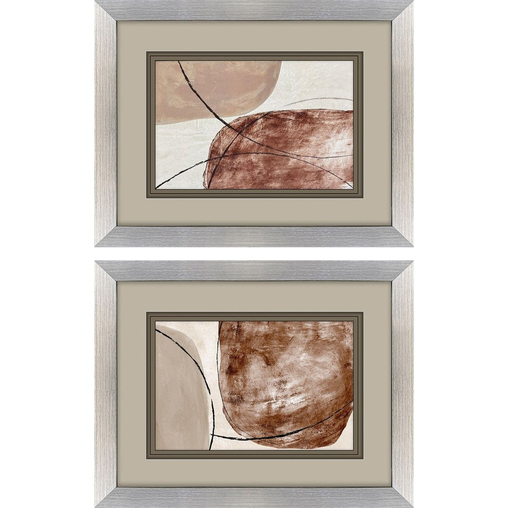 Set Of Two Shining Taupe Silver Framed Wall Art