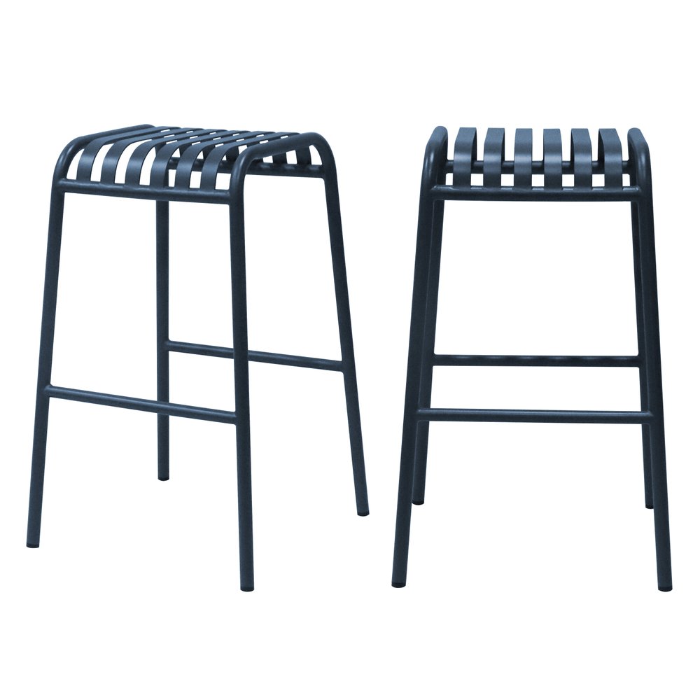 Set of Two 30" Dark Blue Steel Backless Bar Height Bar Chairs HomeRoots