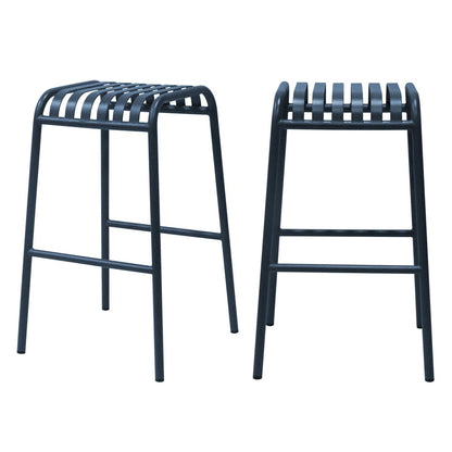Set of Two 30" Dark Blue Steel Backless Bar Height Bar Chairs HomeRoots