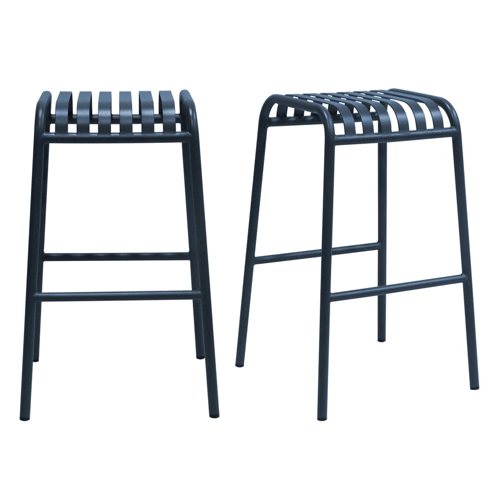 Set of Two 30" Dark Blue Steel Backless Bar Height Bar Chairs HomeRoots
