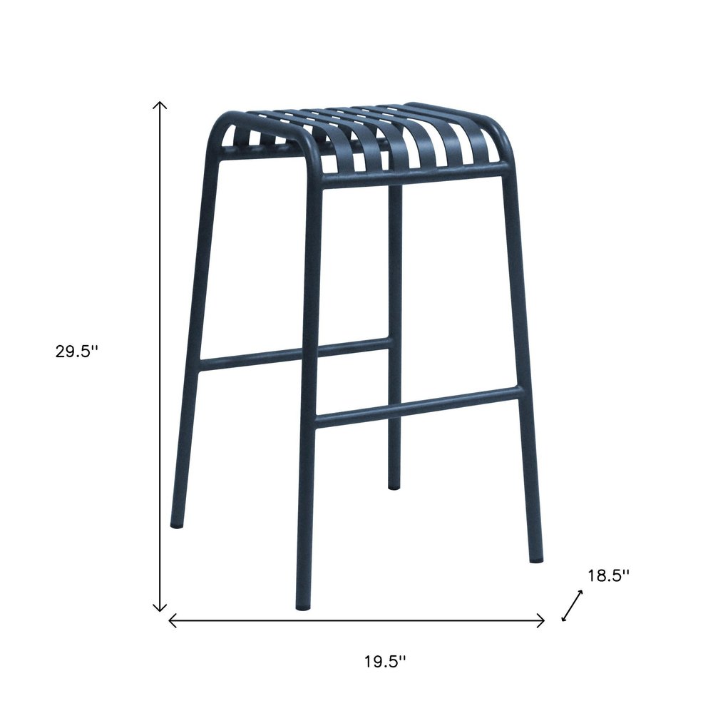 Set of Two 30" Dark Blue Steel Backless Bar Height Bar Chairs HomeRoots