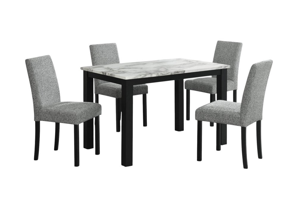 Five Piece White and Black Faux Marble Dining Set with Four Chairs — view 7