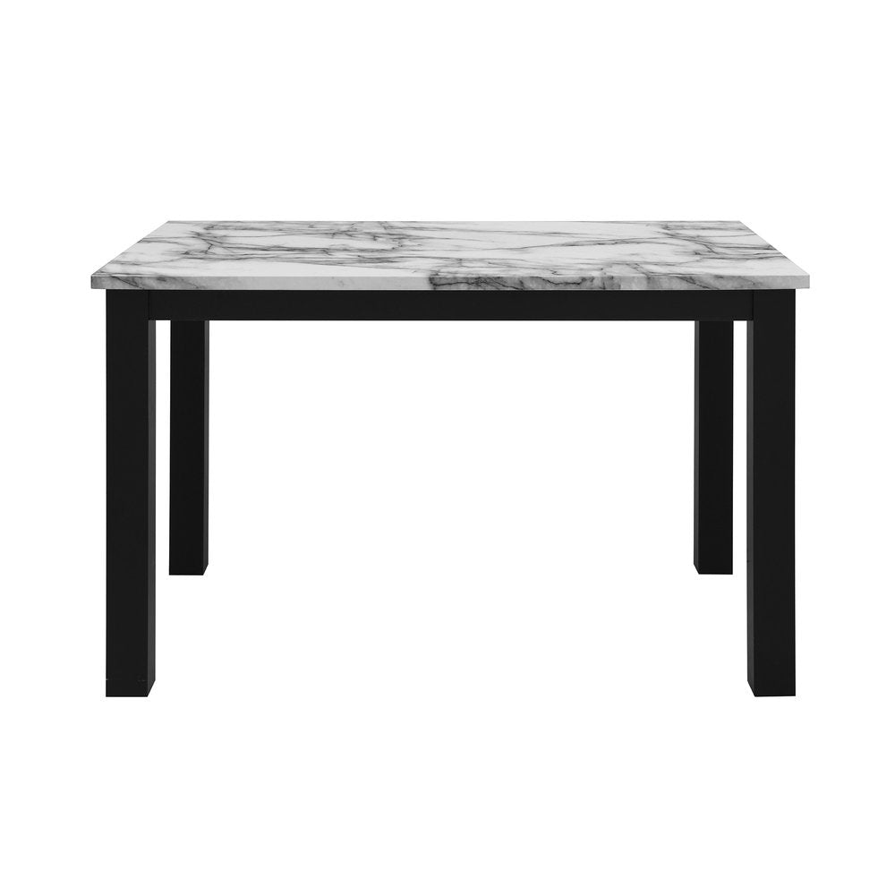 Five Piece White and Black Faux Marble Dining Set with Four Chairs HomeRoots