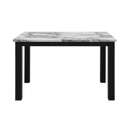 Five Piece White and Black Faux Marble Dining Set with Four Chairs HomeRoots