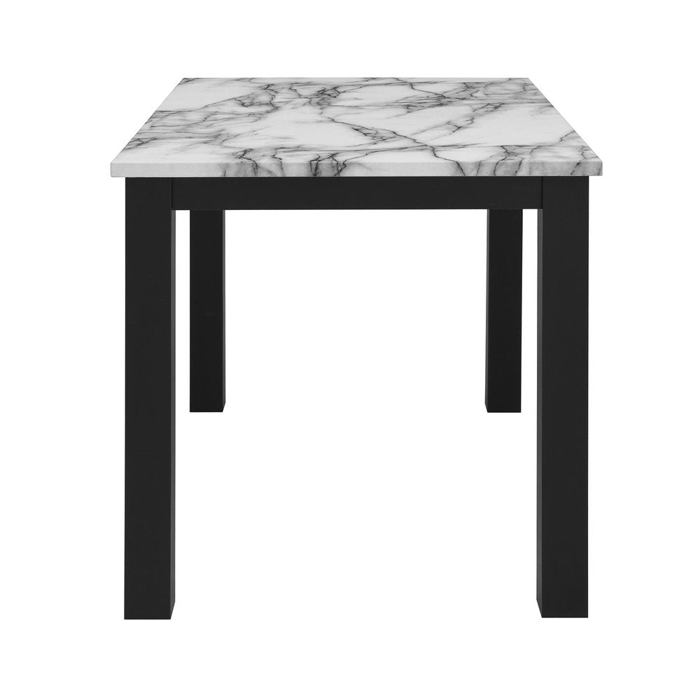 Five Piece White and Black Faux Marble Dining Set with Four Chairs — view 4