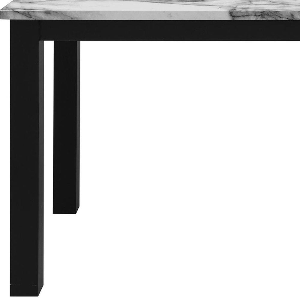 Five Piece White and Black Faux Marble Dining Set with Four Chairs — view 5