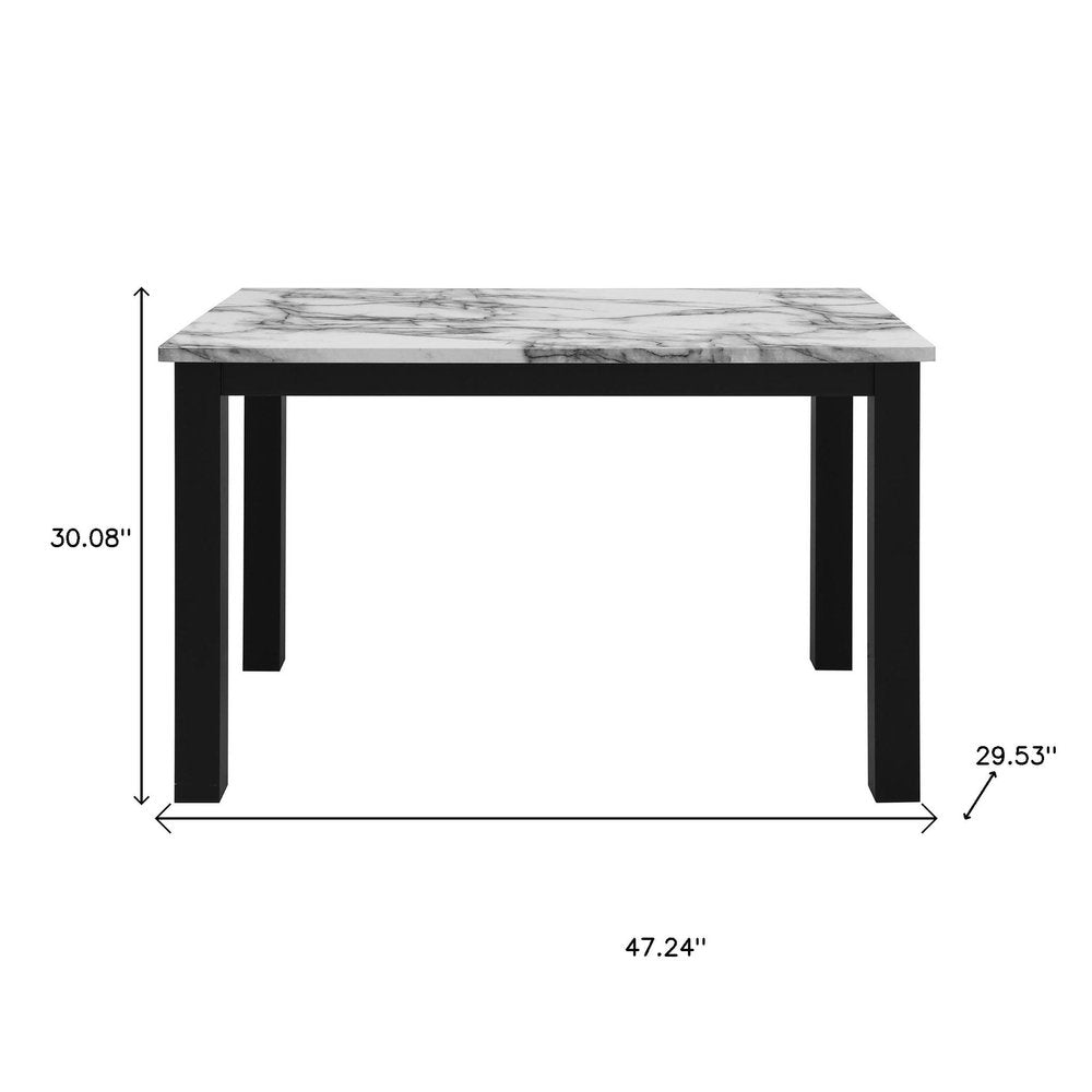 Five Piece White and Black Faux Marble Dining Set with Four Chairs — view 6