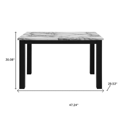 Five Piece White and Black Faux Marble Dining Set with Four Chairs HomeRoots