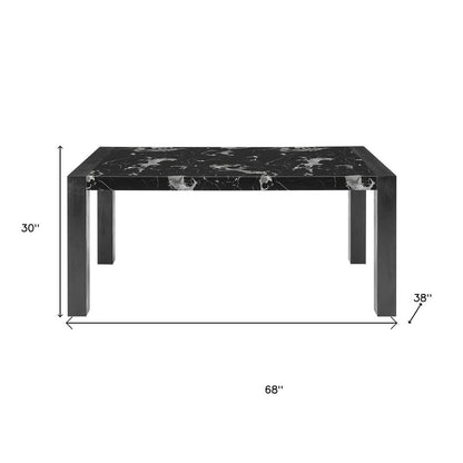 68" Black Faux Marble and Wood Dining Table HomeRoots