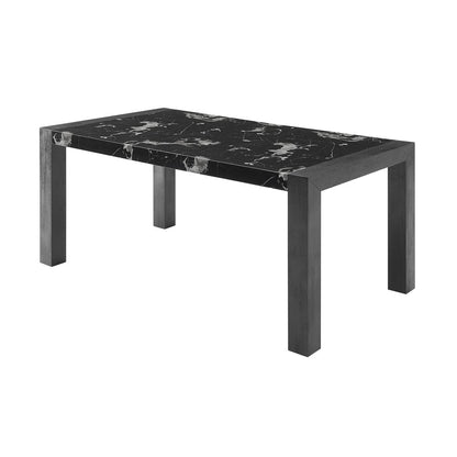 68" Black Faux Marble and Wood Dining Table HomeRoots