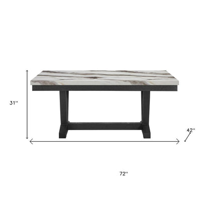 72" White and Black Faux Marble and Wood Trestle Base Dining Table HomeRoots
