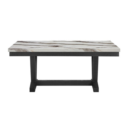 72" White and Black Faux Marble and Wood Trestle Base Dining Table HomeRoots