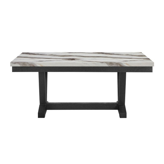 72" White and Black Faux Marble and Wood Trestle Base Dining Table HomeRoots