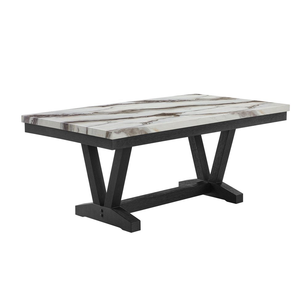 72" White and Black Faux Marble and Wood Trestle Base Dining Table HomeRoots