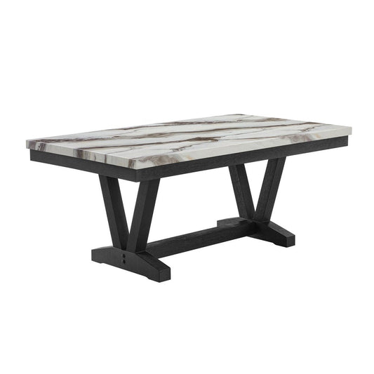 72" White and Black Faux Marble and Wood Trestle Base Dining Table HomeRoots