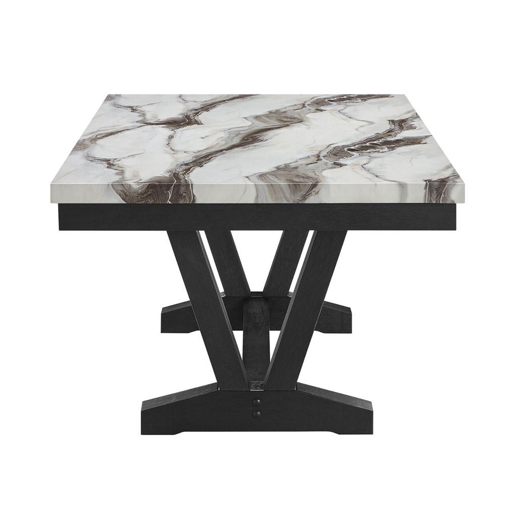 72" White and Black Faux Marble and Wood Trestle Base Dining Table HomeRoots