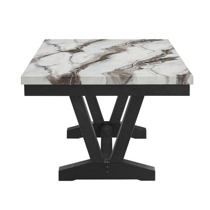 72" White and Black Faux Marble and Wood Trestle Base Dining Table HomeRoots