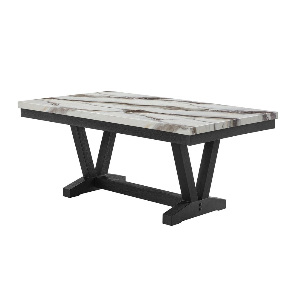 72" White and Black Faux Marble and Wood Trestle Base Dining Table HomeRoots