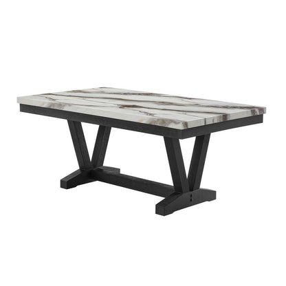 72" White and Black Faux Marble and Wood Trestle Base Dining Table HomeRoots