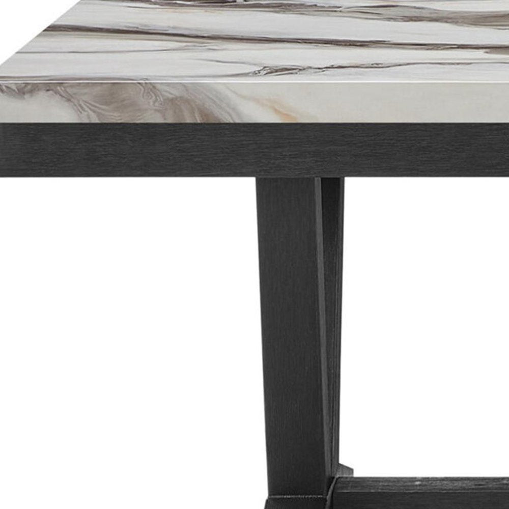 72" White and Black Faux Marble and Wood Trestle Base Dining Table HomeRoots