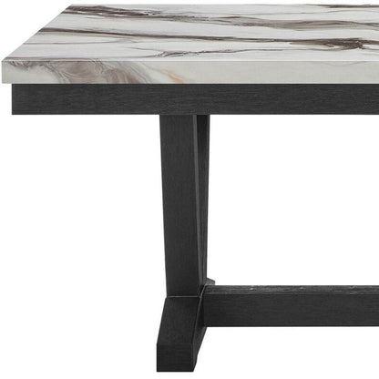 72" White and Black Faux Marble and Wood Trestle Base Dining Table HomeRoots