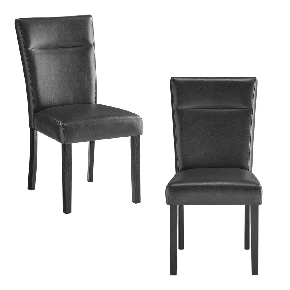 Set of Two Charcoal and Black Faux Leather And Wood Dining Side Chairs HomeRoots
