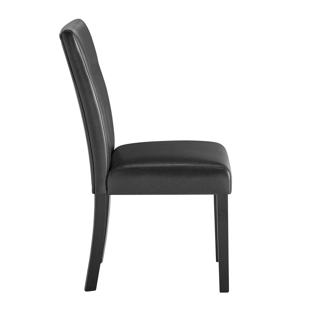 Set of Two Charcoal and Black Faux Leather And Wood Dining Side Chairs HomeRoots