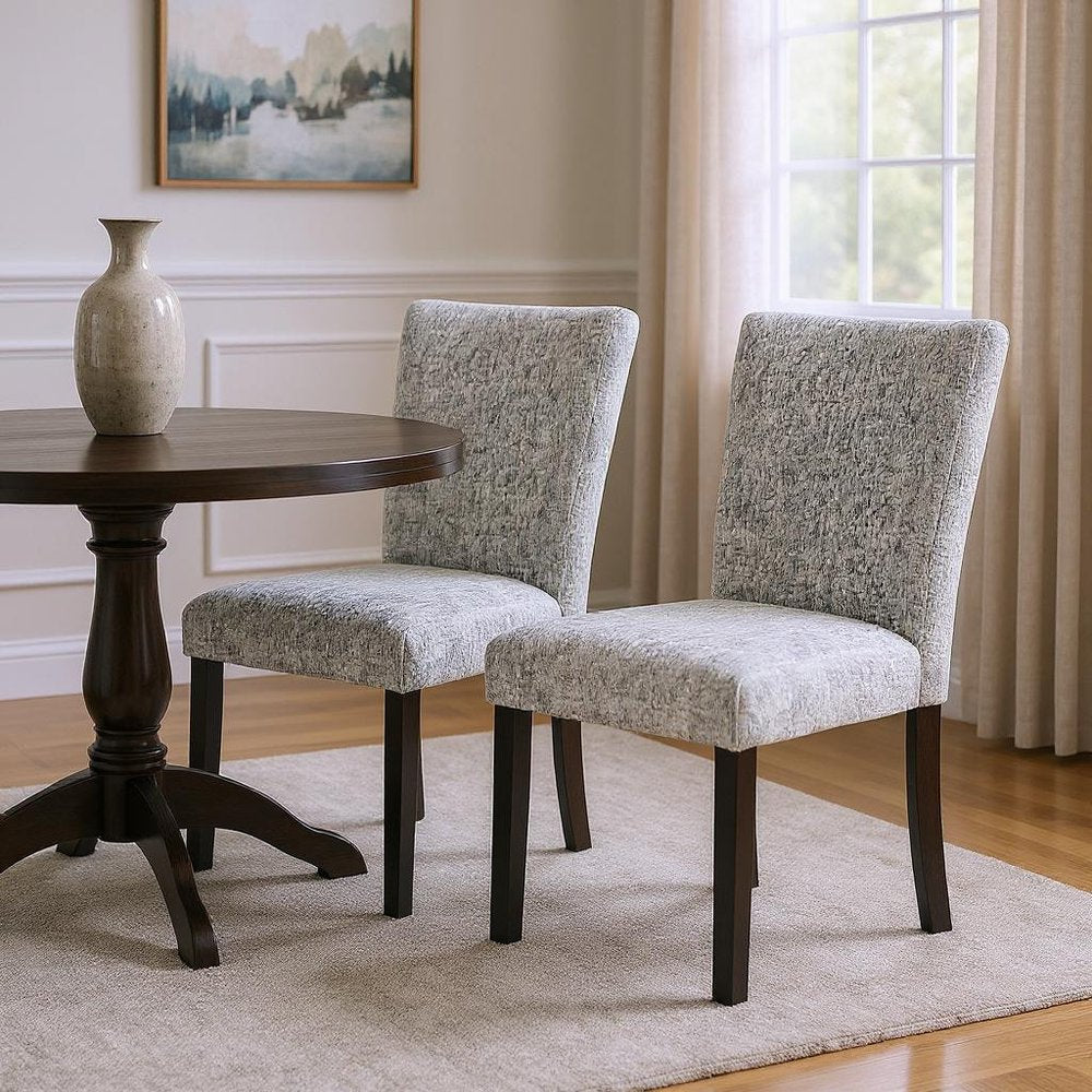 Set of Two Light Gray and Black Upholstered Fabric And Wood Dining Side Chairs HomeRoots