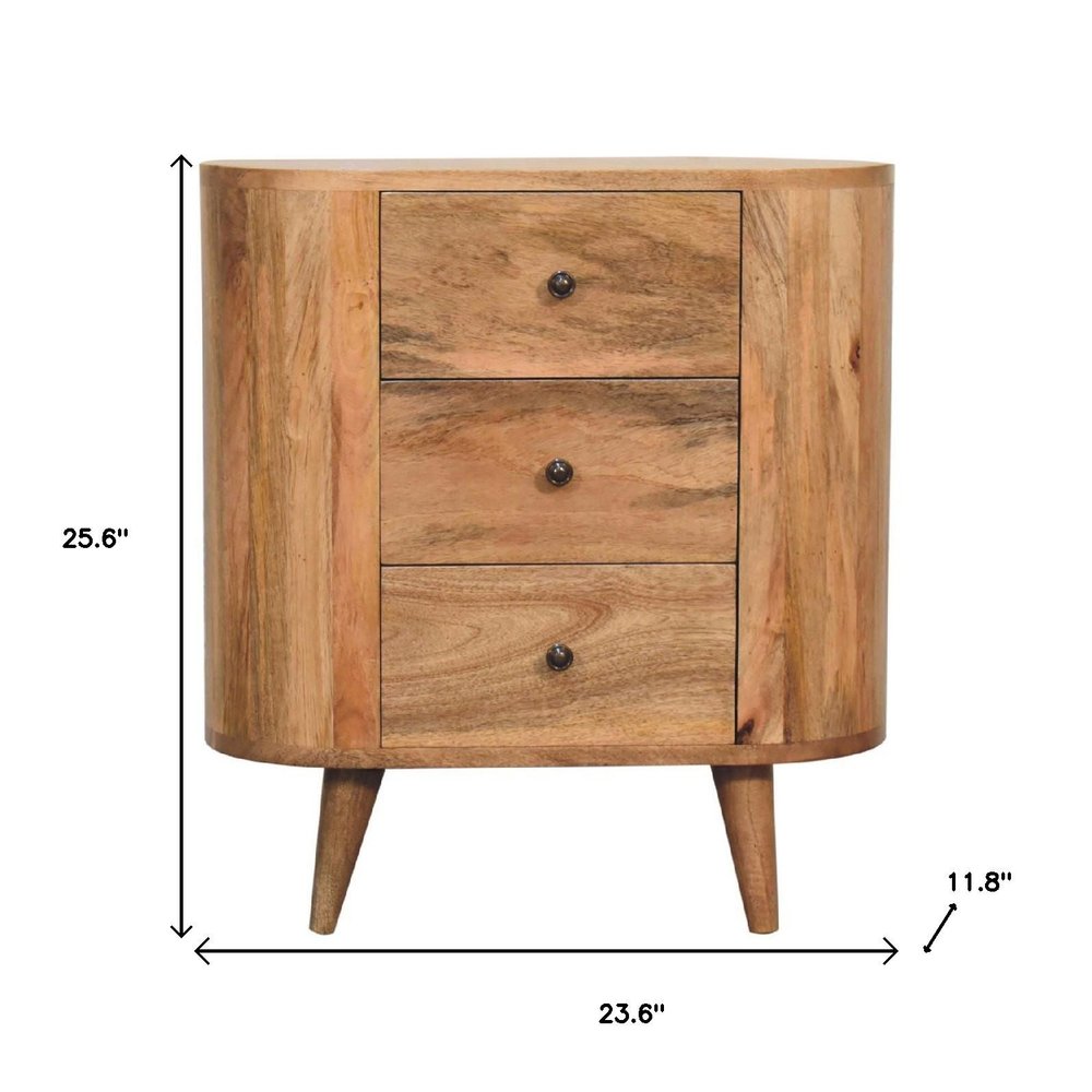 26" Oak Solid Wood Oval Accent Cabinet With Three Drawers HomeRoots