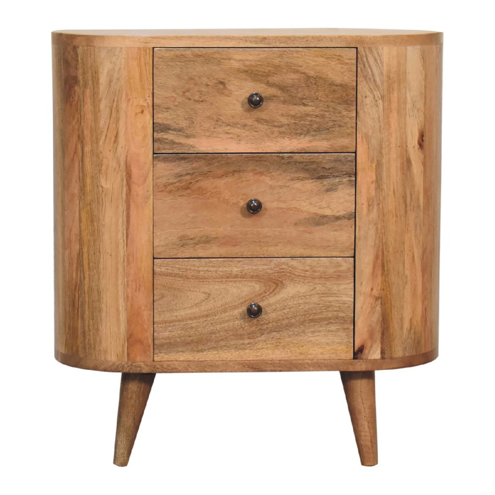 26" Oak Solid Wood Oval Accent Cabinet With Three Drawers HomeRoots
