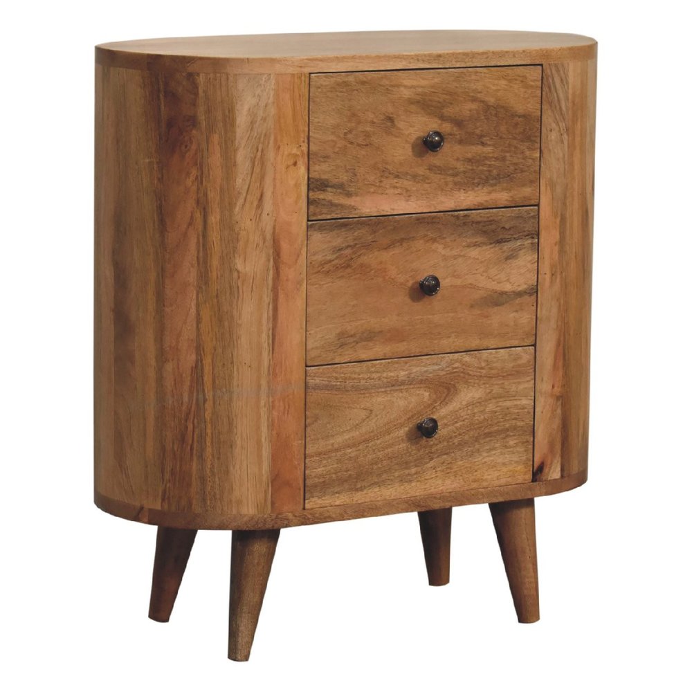 26" Oak Solid Wood Oval Accent Cabinet With Three Drawers HomeRoots