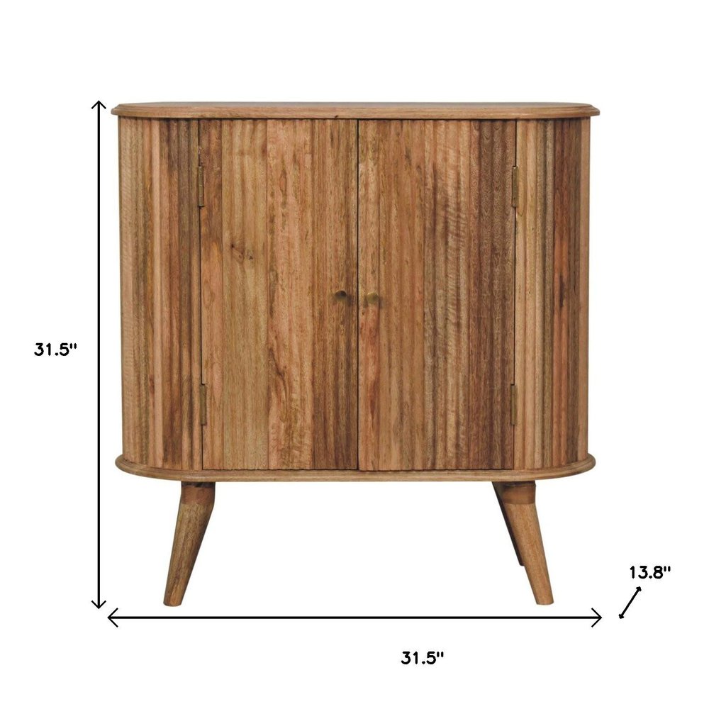 32" Brown Solid Wood Oval Ribbed Texture Cabinet With Two Doors HomeRoots