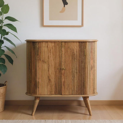 32" Brown Solid Wood Oval Ribbed Texture Cabinet With Two Doors HomeRoots