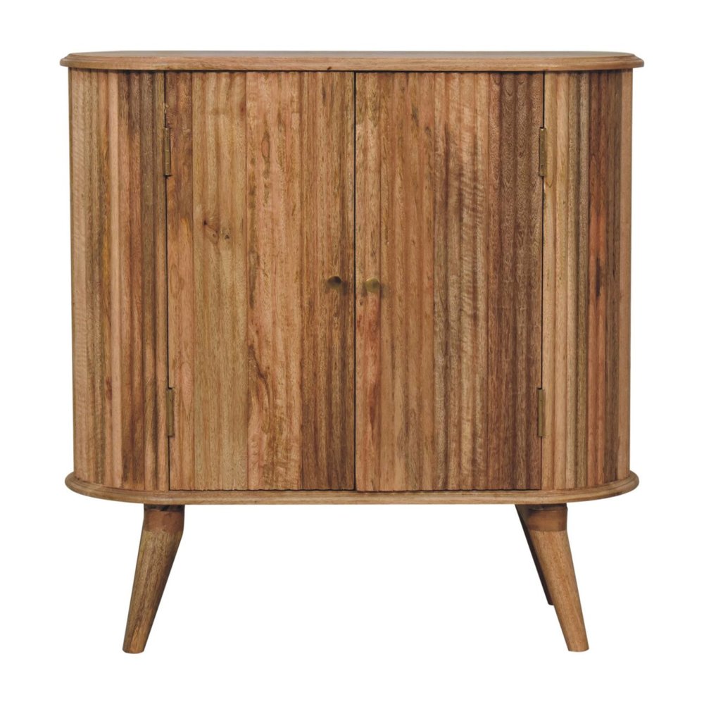 32" Brown Solid Wood Oval Ribbed Texture Cabinet With Two Doors HomeRoots