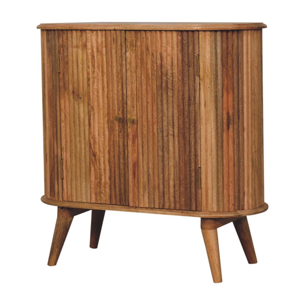 32" Brown Solid Wood Oval Ribbed Texture Cabinet With Two Doors HomeRoots