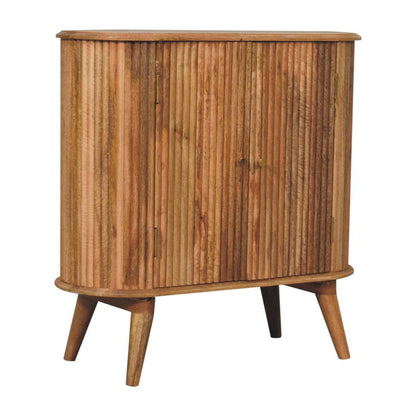 32" Brown Solid Wood Oval Ribbed Texture Cabinet With Two Doors HomeRoots