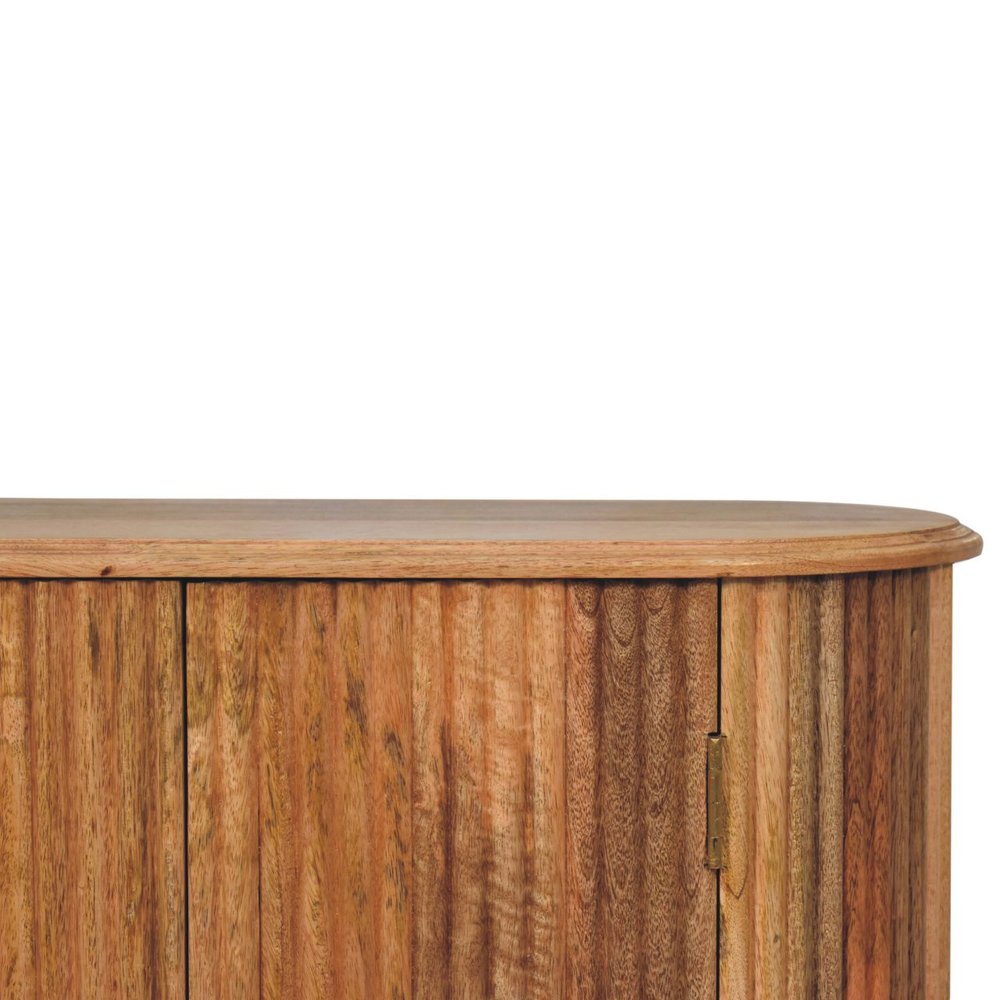 32" Brown Solid Wood Oval Ribbed Texture Cabinet With Two Doors HomeRoots