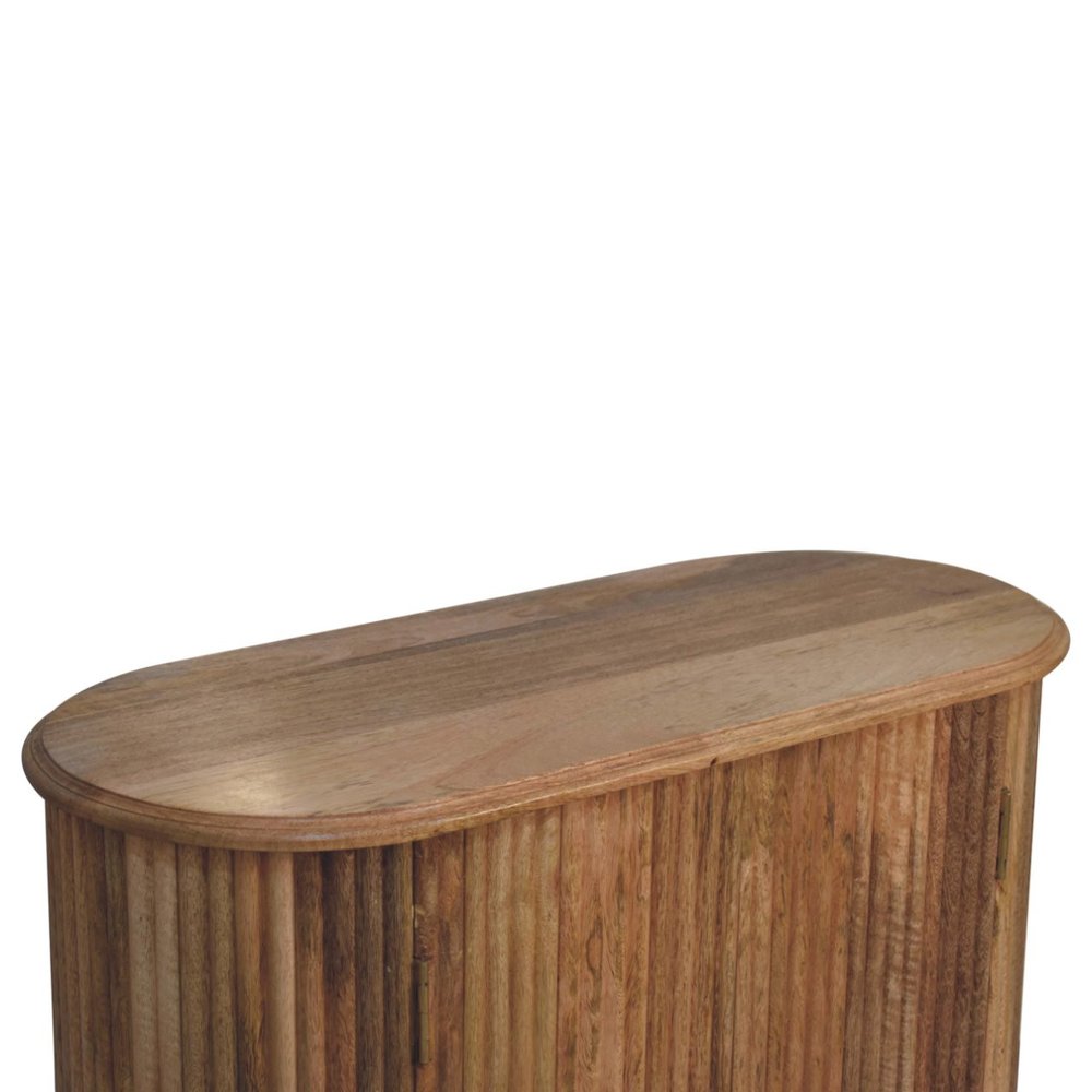 32" Brown Solid Wood Oval Ribbed Texture Cabinet With Two Doors HomeRoots
