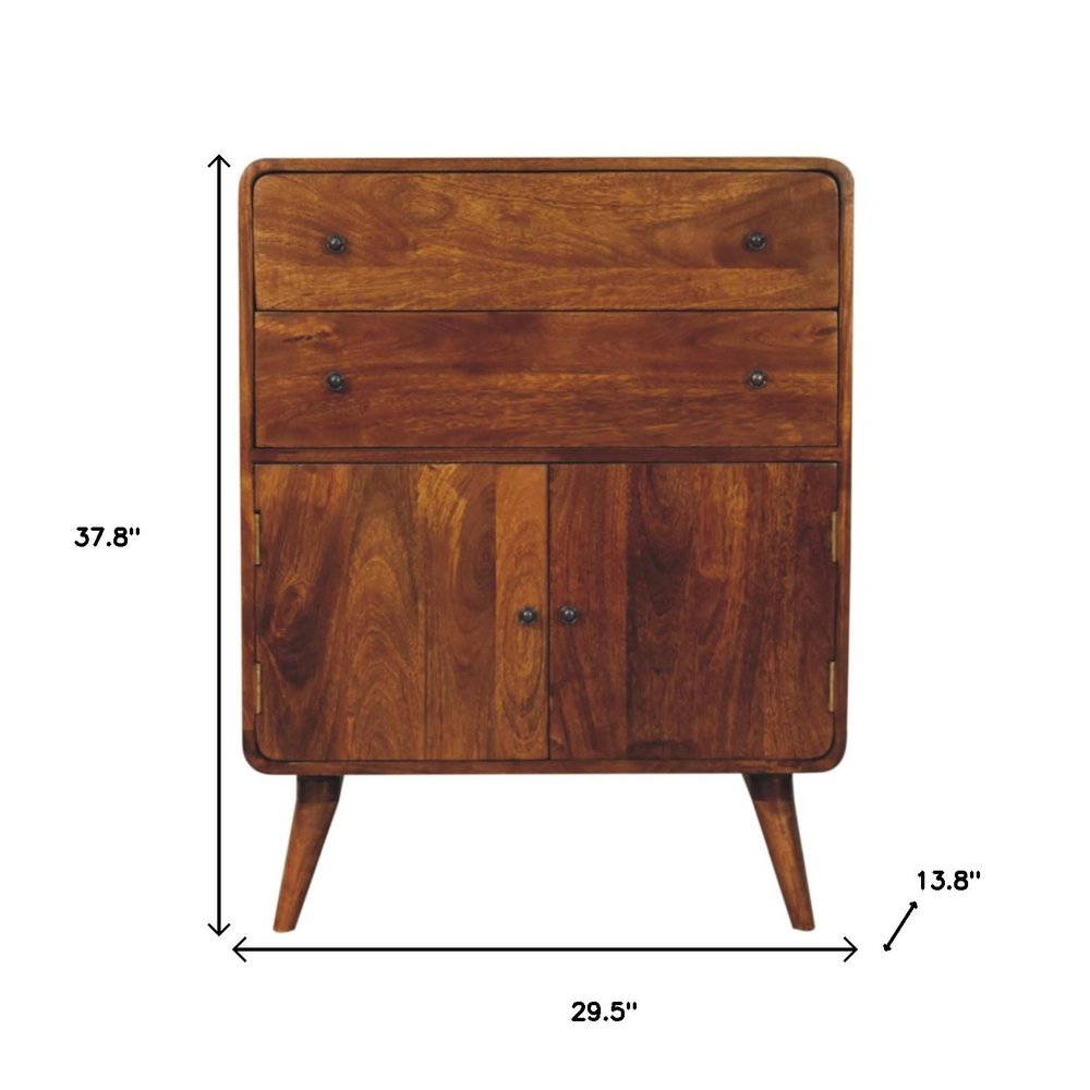 38" Chestnut Solid Wood Accent Cabinet With Two Doors And Two Drawers HomeRoots