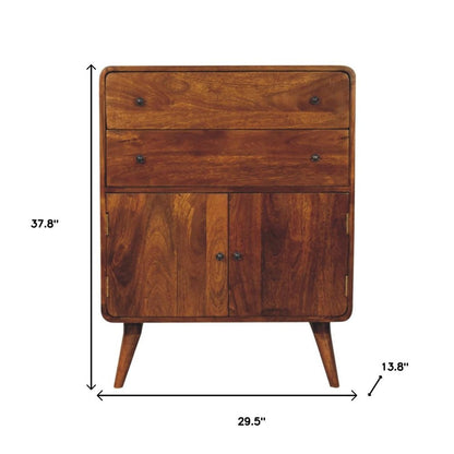 38" Chestnut Solid Wood Accent Cabinet With Two Doors And Two Drawers HomeRoots